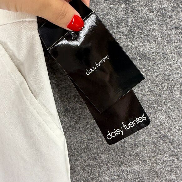 New Daisy Fuentes Dress Pants Women 12 White Mid Rise Pleated Cotton Pockets - Picture 3 of 11